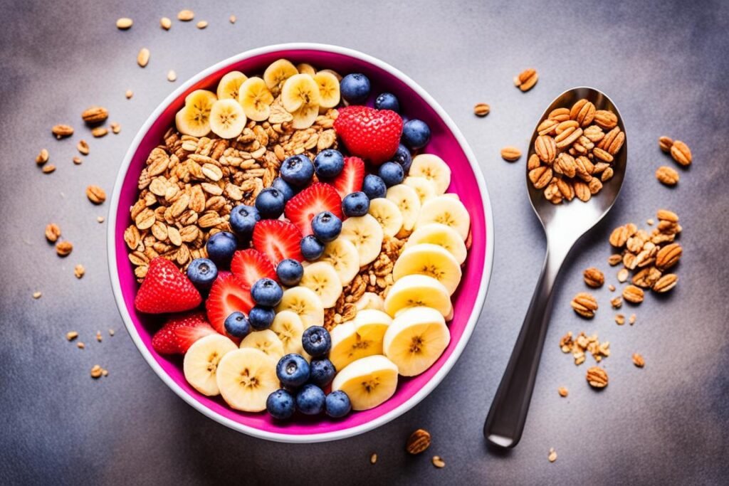 frutas e grãos para treino